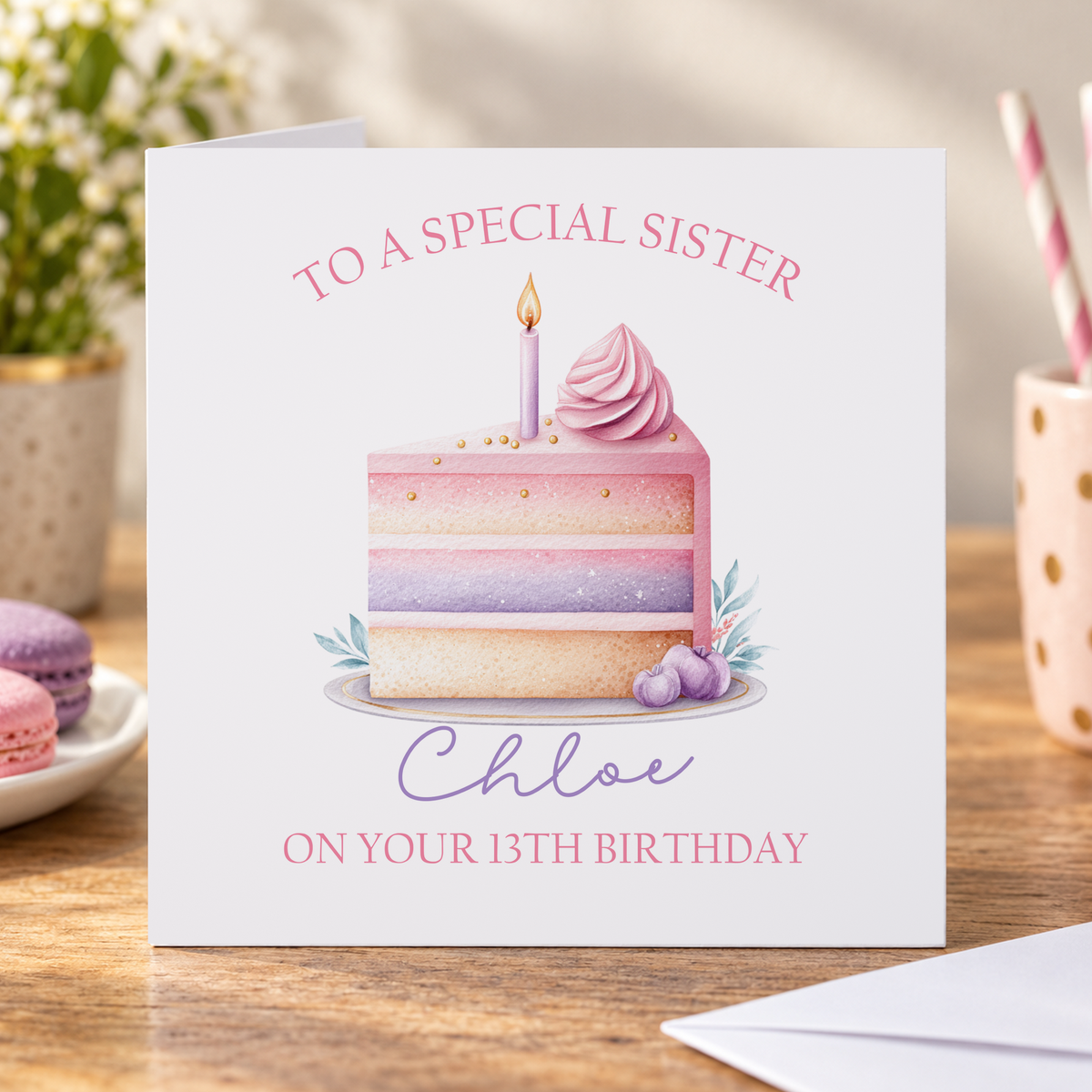 Personalised Birthday Card – Name & Age Cake Slice Design