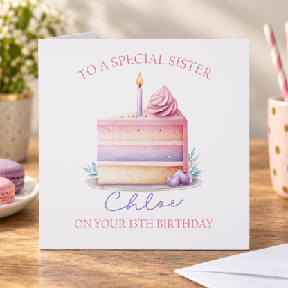 Personalised Birthday Card – Name & Age Cake Slice Design