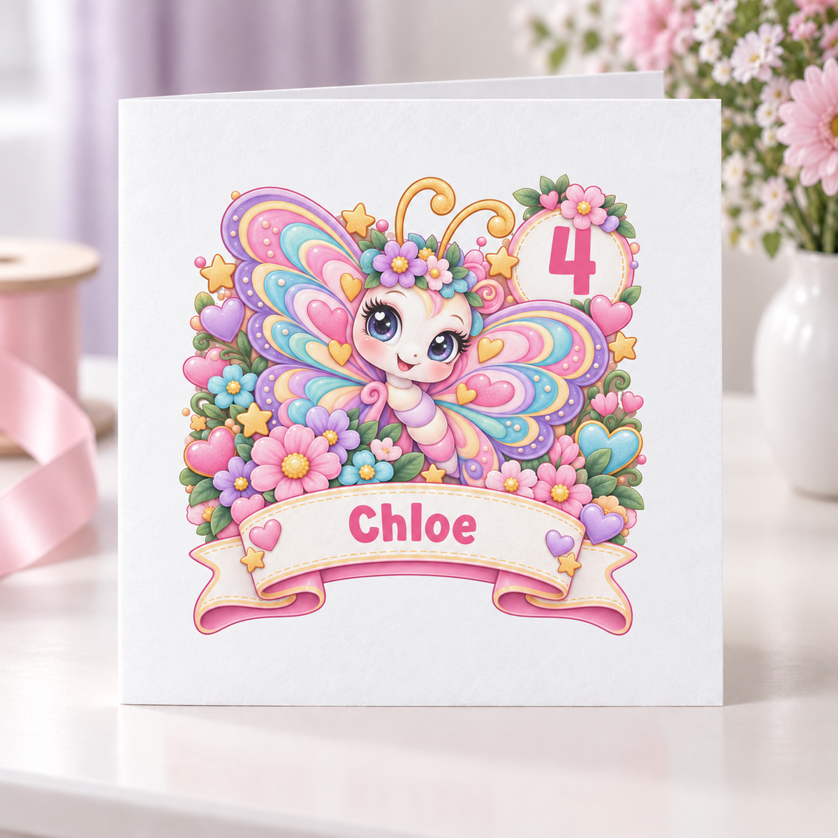 Personalised Butterfly Birthday Card, Any Age & Name, 6x6 Inch