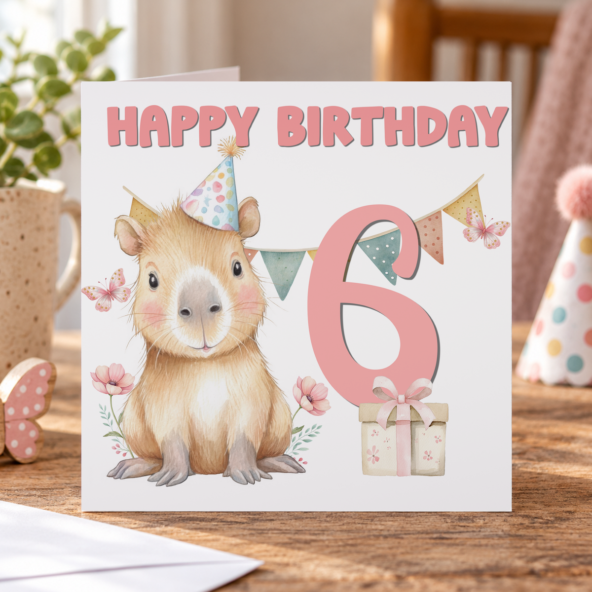 Personalised Capybara Birthday Card for Girls – Any Age, 6x6" Square