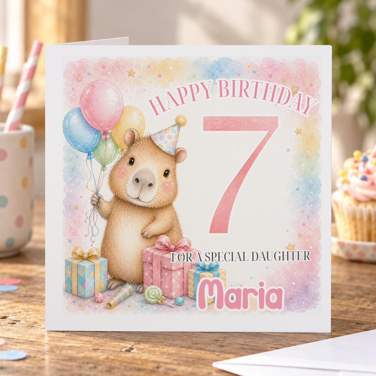 Personalised Capybara Presents Birthday Card, Any Age, Name & Relation, 6x6 Inch
