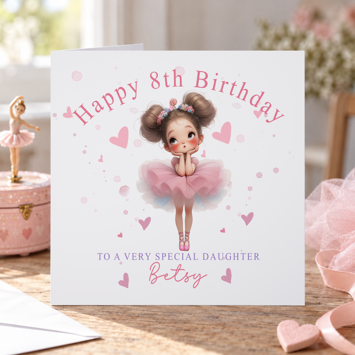 Personalised Cheeky Ballerina Birthday Card, Any Age, Name & Relation, 6x6 Inch
