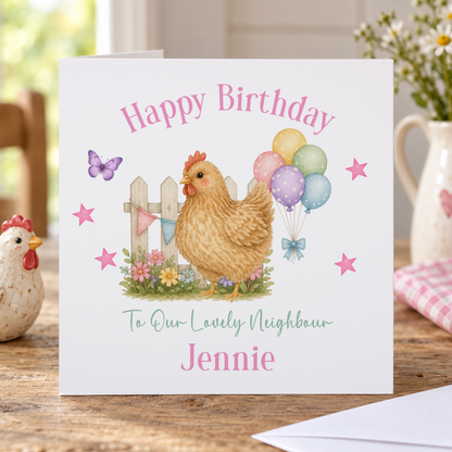 Personalised Chicken Birthday Card, Any Name & Relation, 6x6 Inch