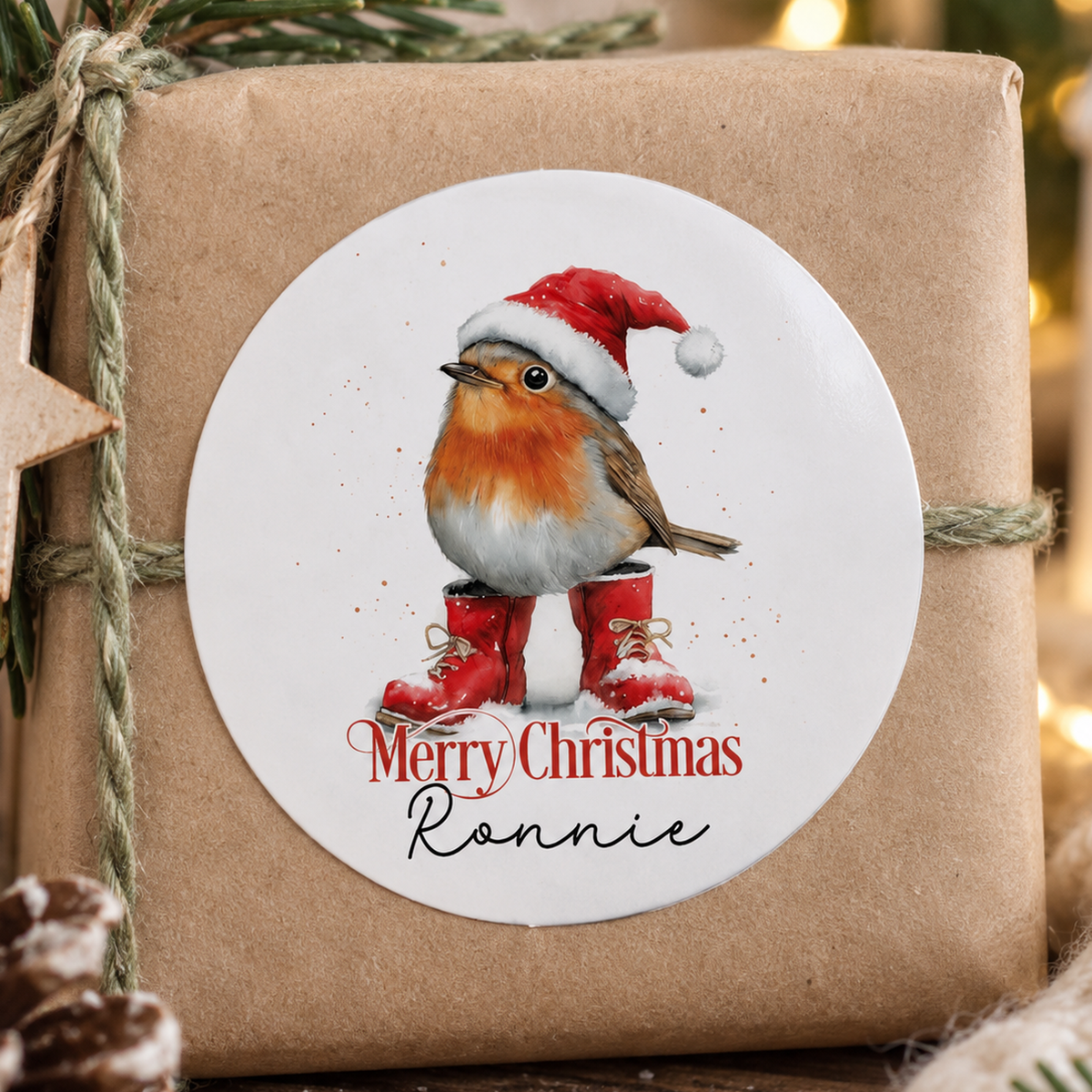 Personalised Christmas Name Stickers – Glossy White 5cm Round Gift Labels for Wrapping