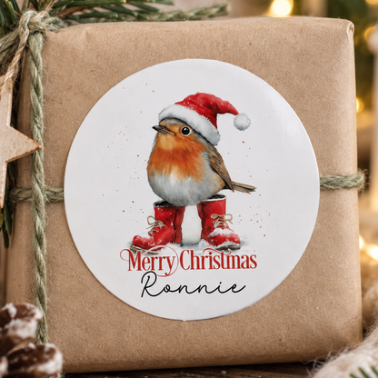 Personalised Christmas Name Stickers – Glossy White 5cm Round Gift Labels for Wrapping