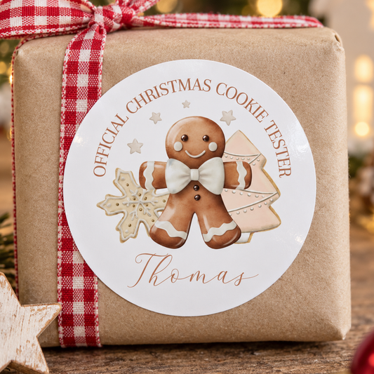 Personalised Christmas Stickers – Glossy White Round Gift Labels for Party Bags & Presents, Custom Name