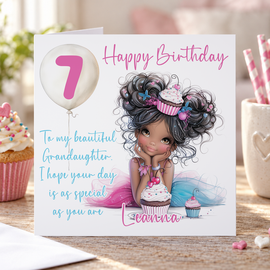 Personalised Cupcake Birthday Card for Girls – Candles, Name, Age & Relation, 6x6