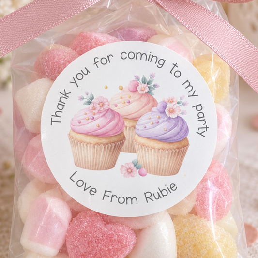 Personalised Cupcake Party Stickers - Glossy 5cm Labels