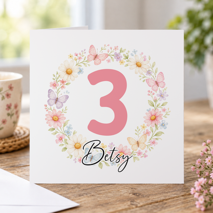Personalised Daisy Wreath Birthday Card, Any Age & Name, 6x6 Inch