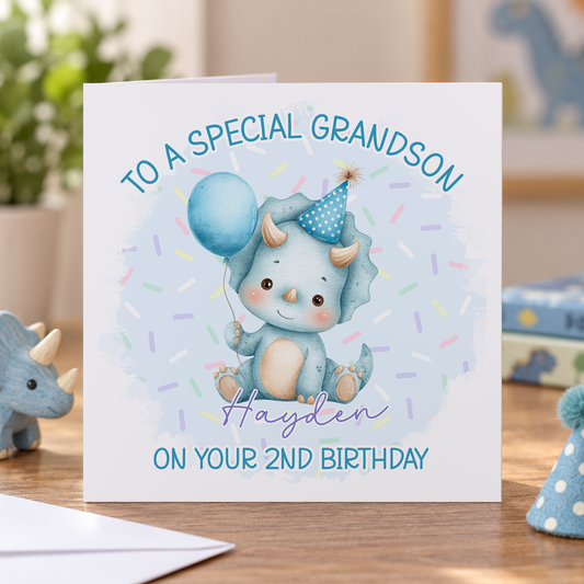 Personalised Dinosaur Card – Blue Triceratops Keepsake