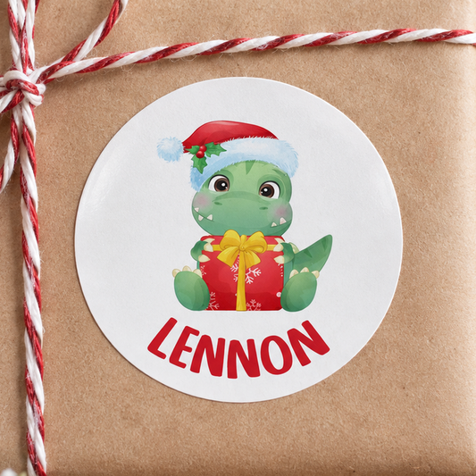 Personalised Dinosaur Christmas Stickers – Custom Name Gift Labels