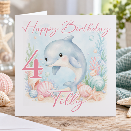 Personalised Dolphin Birthday Card – Ocean Keepsake With Name & Age