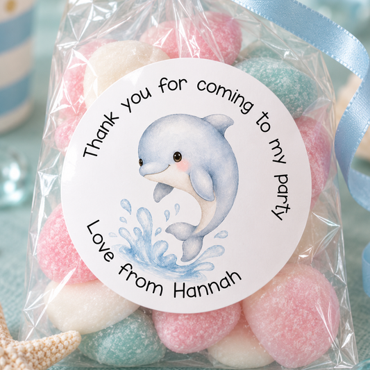 Personalised Dolphin Party Stickers – Custom Name Ocean Birthday Labels