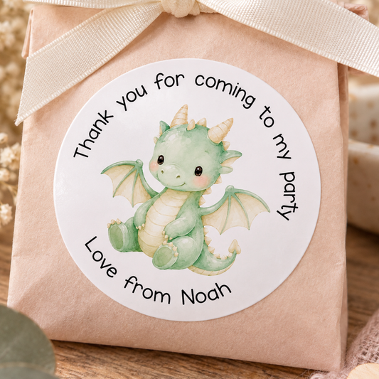 Personalised Dragon Thank You Stickers – Green Fantasy Party Favour Labels