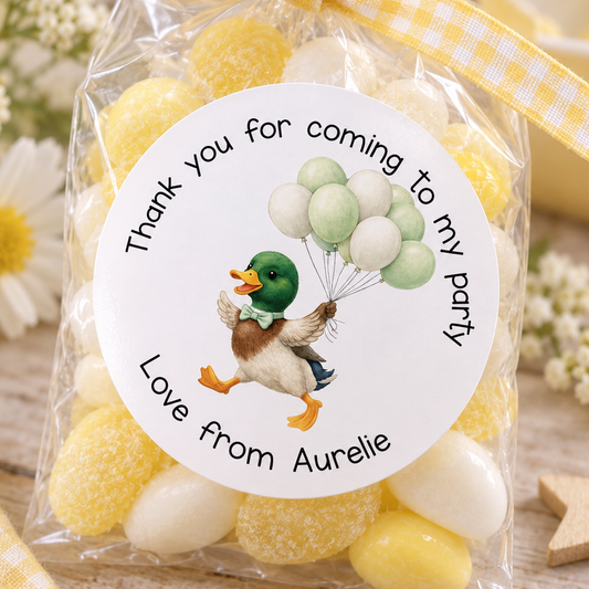 Personalised Duck Stickers for Party Bags & Sweet Cone Labels