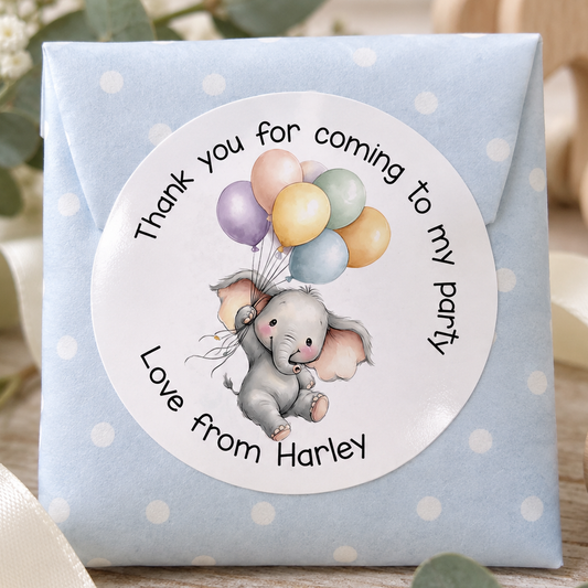 Personalised Elephant Stickers – Safari Birthday Party Bag Labels
