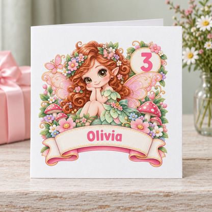 Personalised Fairy Birthday Card, Any Age & Name, 6x6 Inch