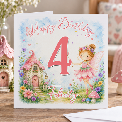 Personalised Fairy House Birthday Card, Any Age & Name, 6x6 Inch