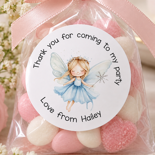 Personalised Fairy Stickers – Blue Fairy Party Bag Labels