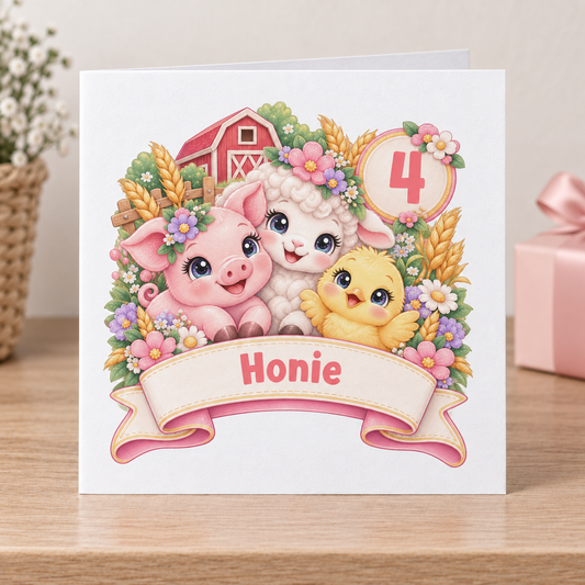 Personalised Farm Animals Birthday Card, Any Age & Name, 6x6 Inch