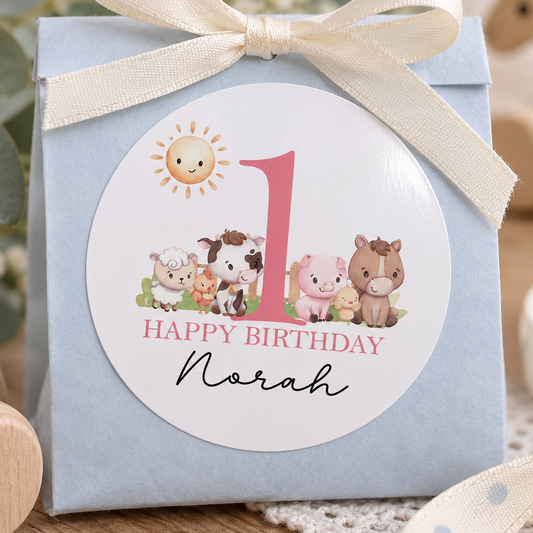 Personalised Farm Birthday Stickers – Girls Party Labels