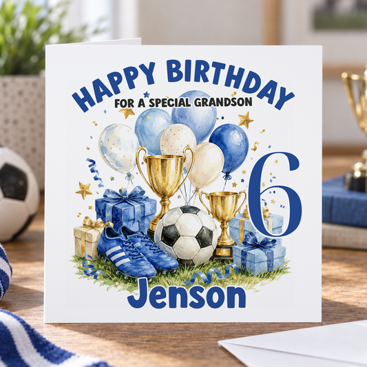 Personalised Football Birthday Card for Boys, Any Age & Name, 6x6 Inch