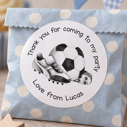 Personalised Football Stickers – Custom Birthday Name Labels for Party Bags