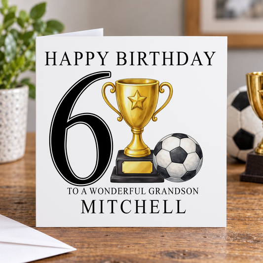 Personalised Football Trophy Birthday Card – Boys' Soccer Design, Any Age