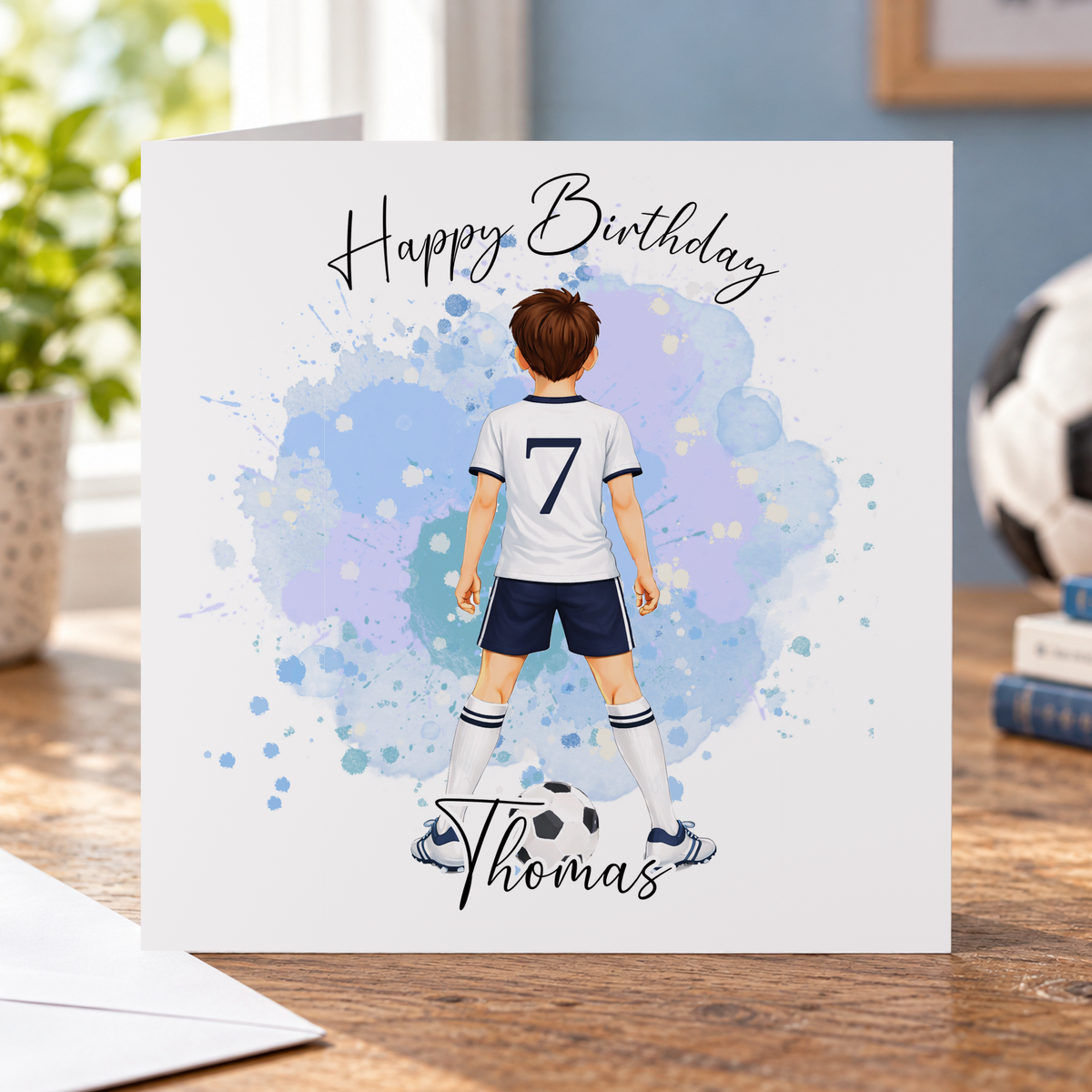 Personalised Footballer Birthday Card, White Kit, Any Name & Shirt Number, 6x6 Inch
