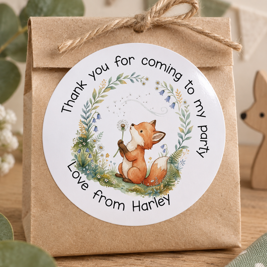 Personalised Fox Stickers – Woodland Party Favour Labels