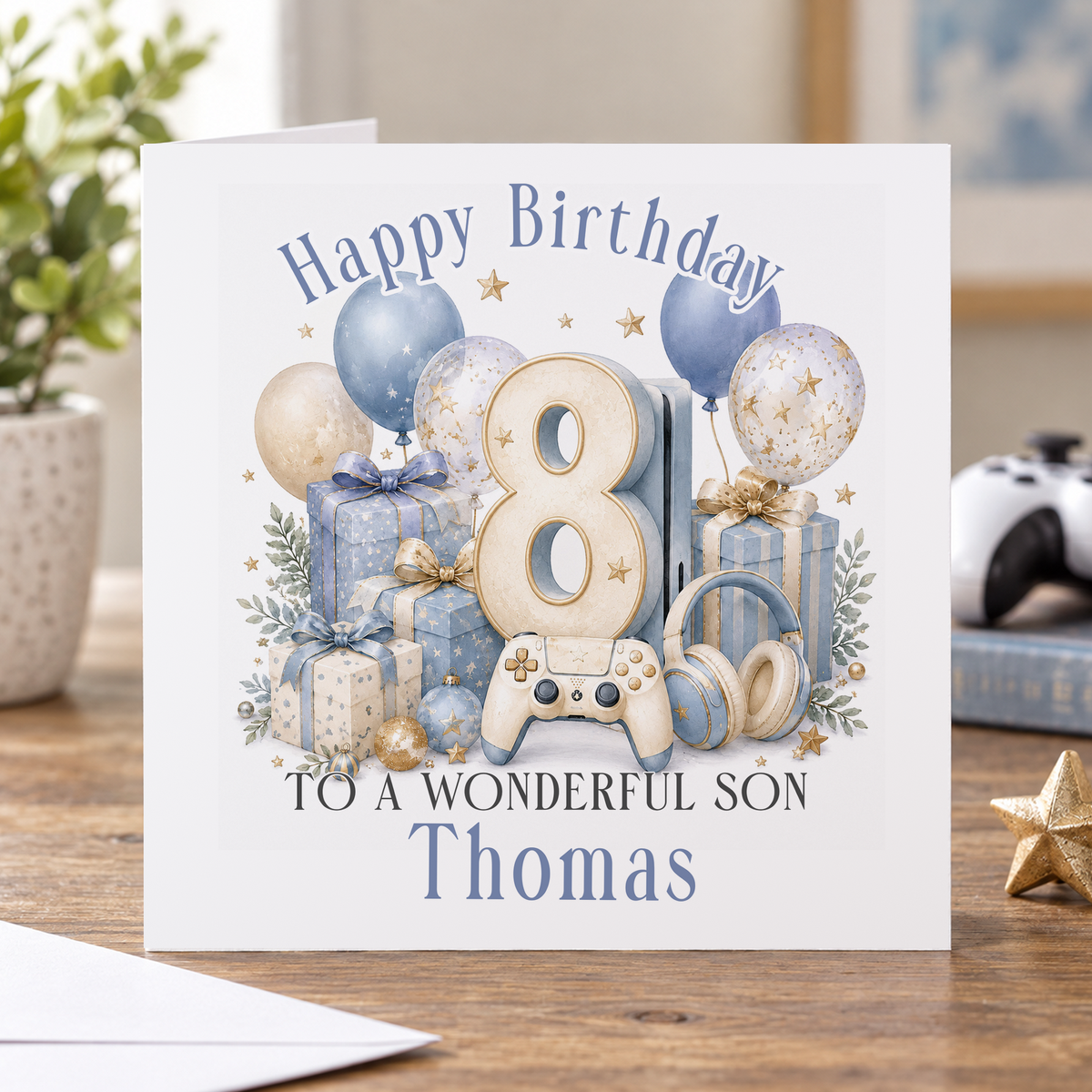 Personalised Gamer Birthday Card, Any Age, Name & Relation, 6x6 Inch