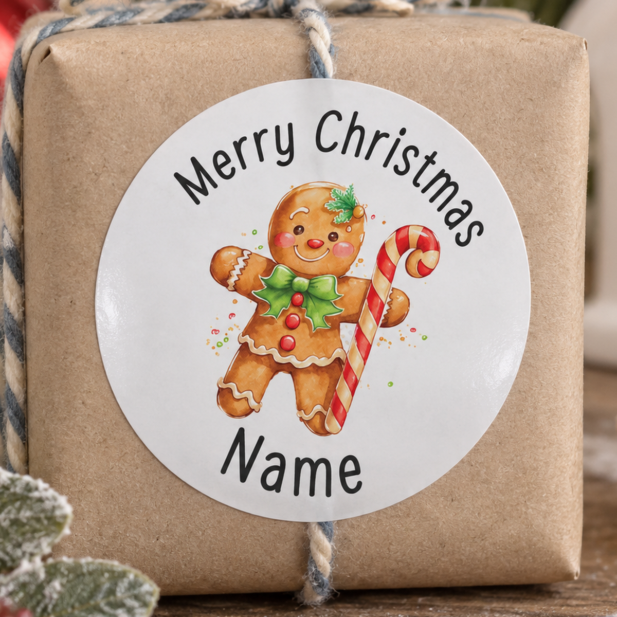 Personalised Gingerbread Girl Christmas Stickers – Sweet Glossy 5cm Gift Labels, Custom Name