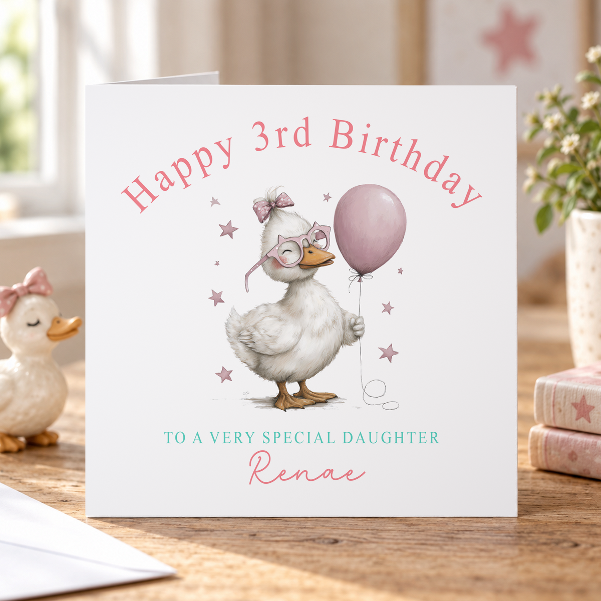 Personalised Goose Birthday Card, Any Age, Name & Relation, 6x6 Inch