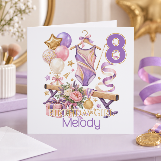 Personalised Gymnastics Birthday Card, Any Age & Name, 6x6 Inch