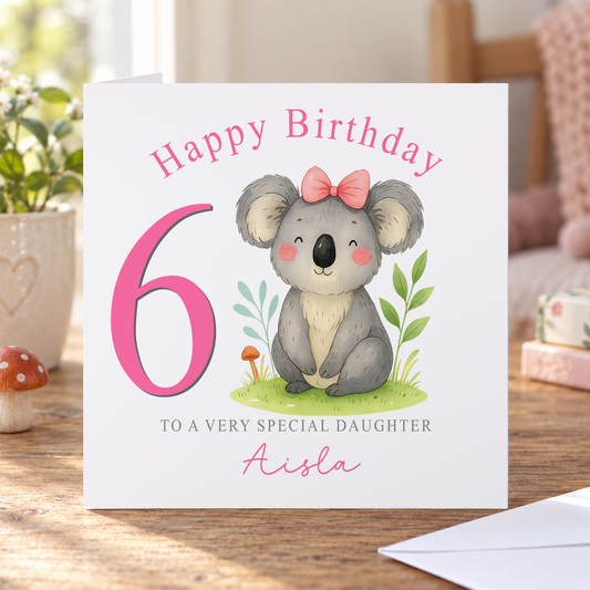 Personalised Koala Birthday Card – Custom Name, Age & Relation Keepsake