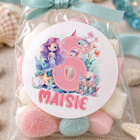 Personalised Mermaid Birthday Stickers - Party Bag Labels