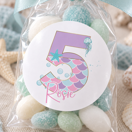 Personalised Mermaid Birthday Stickers – Under-the-Sea Party Labels