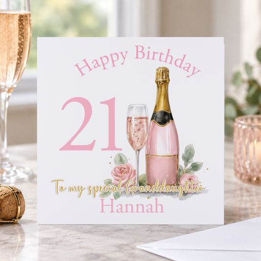 Personalised Milestone Birthday Card - Pink Champagne Toast Design