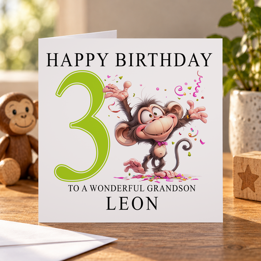 Personalised Monkey Birthday Card for Boys