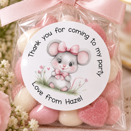 Personalised Mouse Birthday Stickers – Custom Name Party Bag Favours