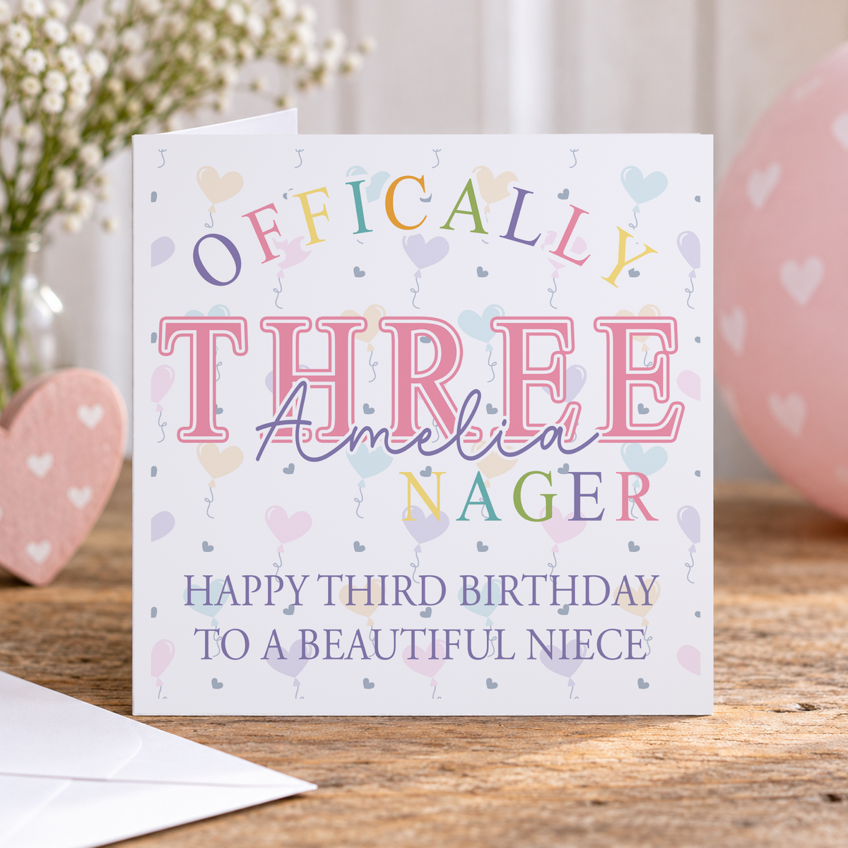 Personalised Officially a Three-nager 3rd Birthday Card, Any Name & Relation, 6x6 Inch