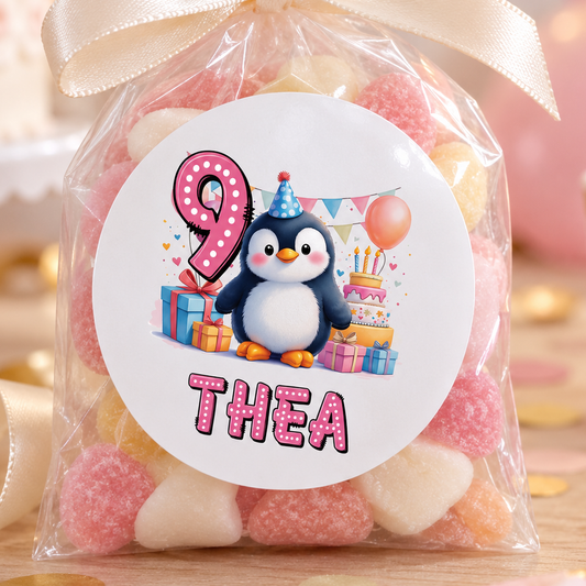 Personalised Penguin Party Stickers – Glossy Birthday Favour Labels