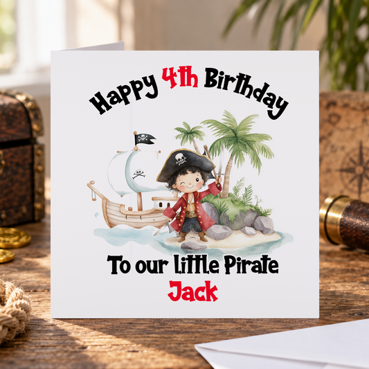Personalised Pirate Birthday Card – Custom Name & Age – 6x6" Square Card with Vibrant Colours