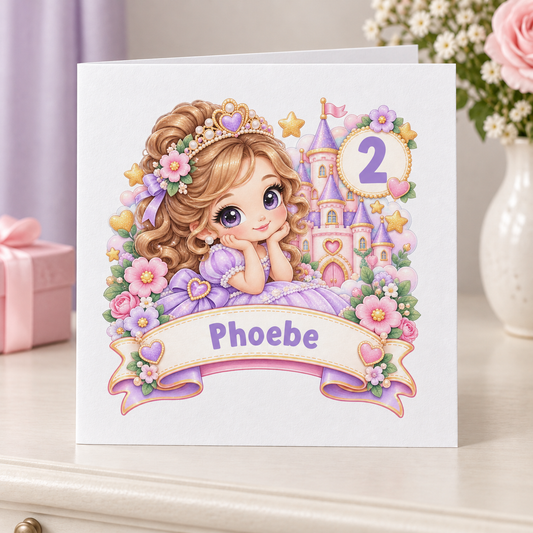 Personalised Princess Birthday Card, Any Age & Name, 6x6 Inch