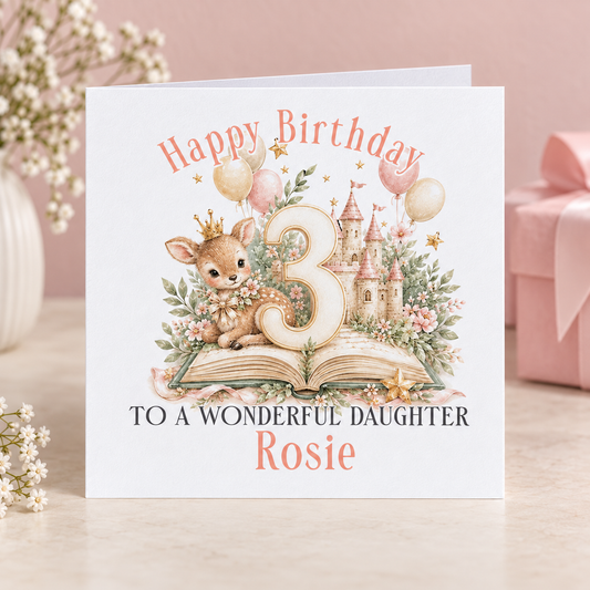 Personalised Princess Castle Birthday Card, Any Age, Name & Relation