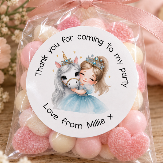 Personalised Princess Unicorn Thank You Stickers – Party Bag Labels