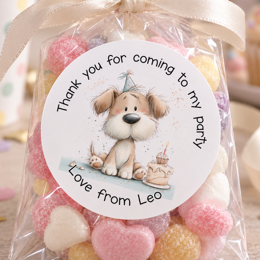 Personalised Puppy Thank You Stickers – Custom Name Party Bag Labels