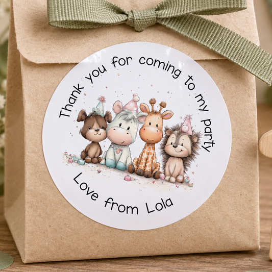 Personalised Safari Animal Party Stickers – Custom Name Jungle Birthday Labels