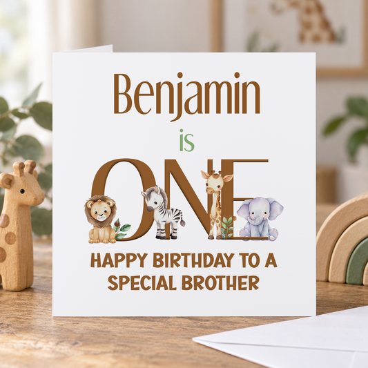 Personalised Safari First Birthday Card
