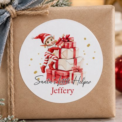 Personalised Santa's Little Helper Stickers – Custom Name Elf Gift Labels, Glossy 5cm